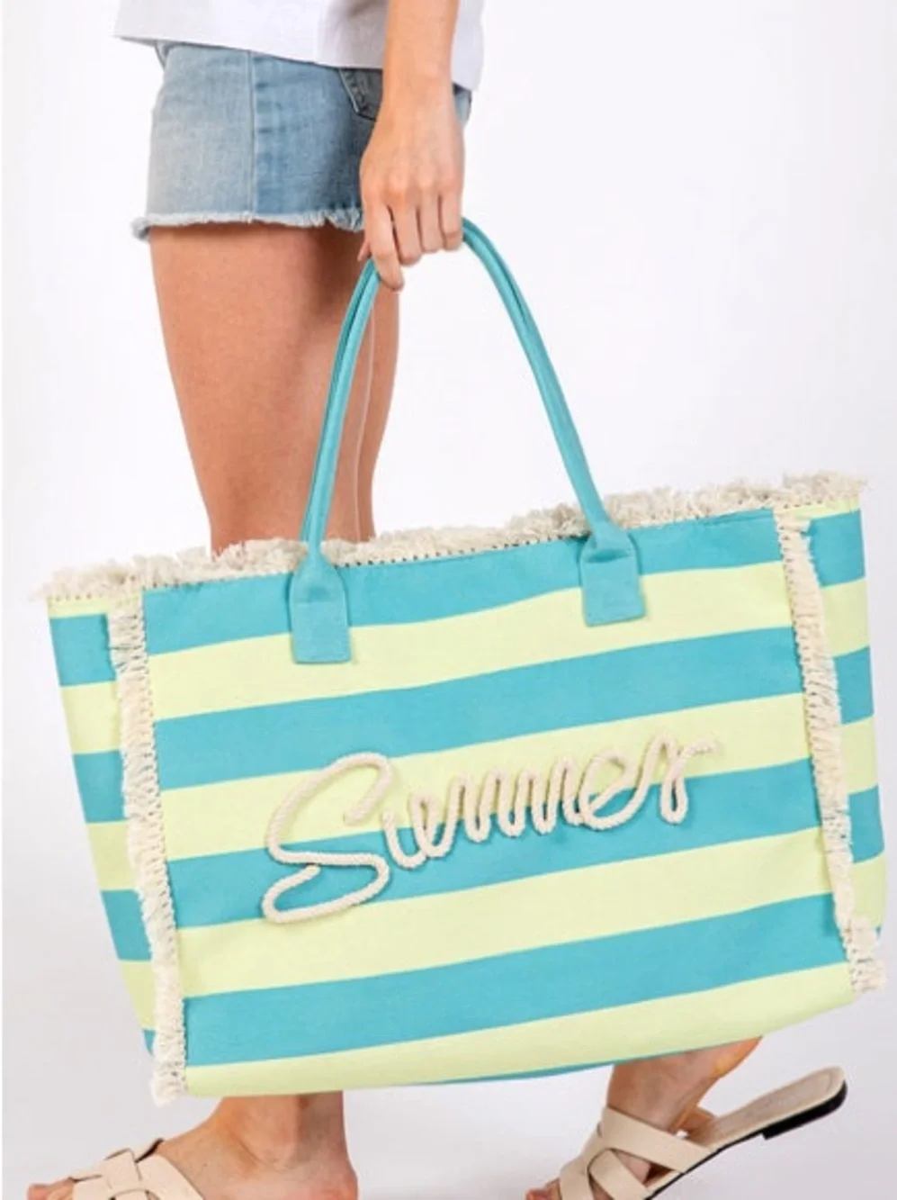 Summer Stripe Shoulder Bag — Aqua & Lemon